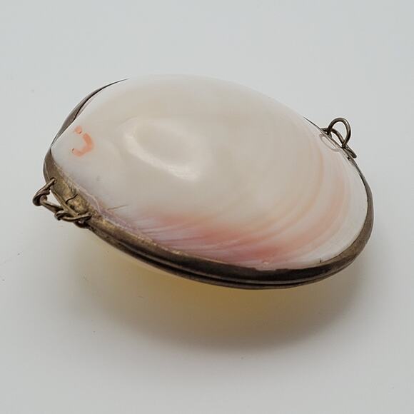 Seashell Hinged Trinket Box 3" Brass-Tone Rim Coastal Vanity Decor Siren Mermaid - Picture 12 of 13